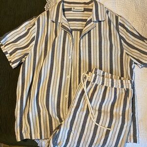 Striped Short Sleeve Shirt and Shorts Set